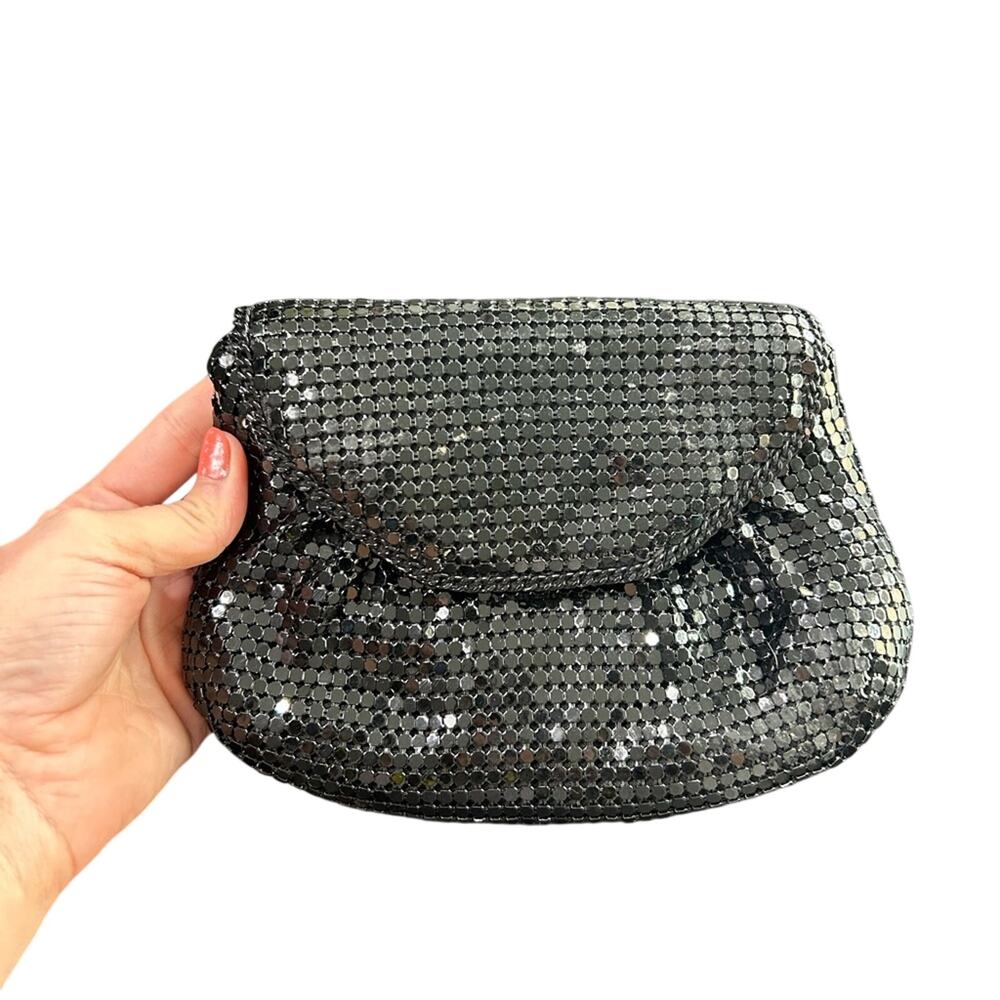 VTG black chain metal mesh link cord body or clutch - disco date night 7.5x5.5